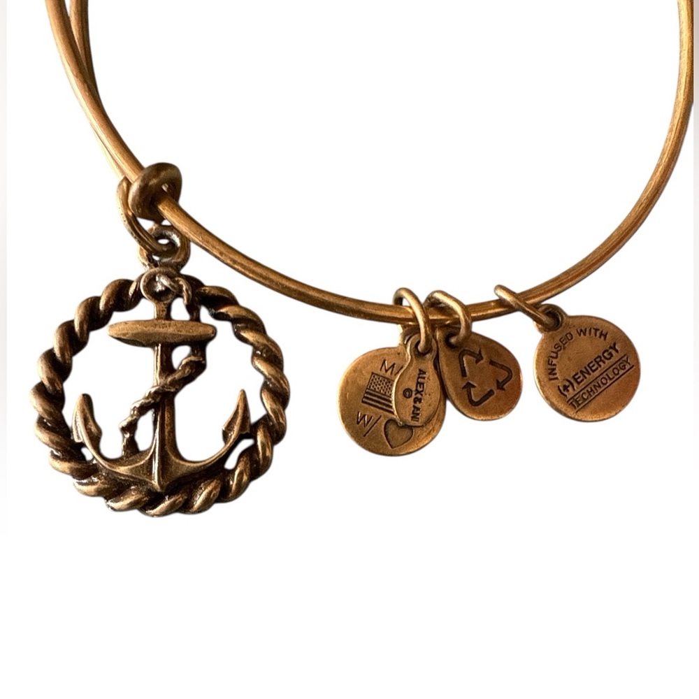 ALEX AND ANI Rope & Anchor  Gold Charm Slider Dangle Bracelet Bangle